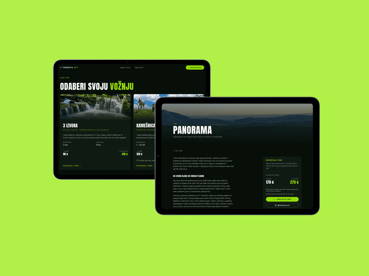Tormenta ATV tours grid and tour detail page